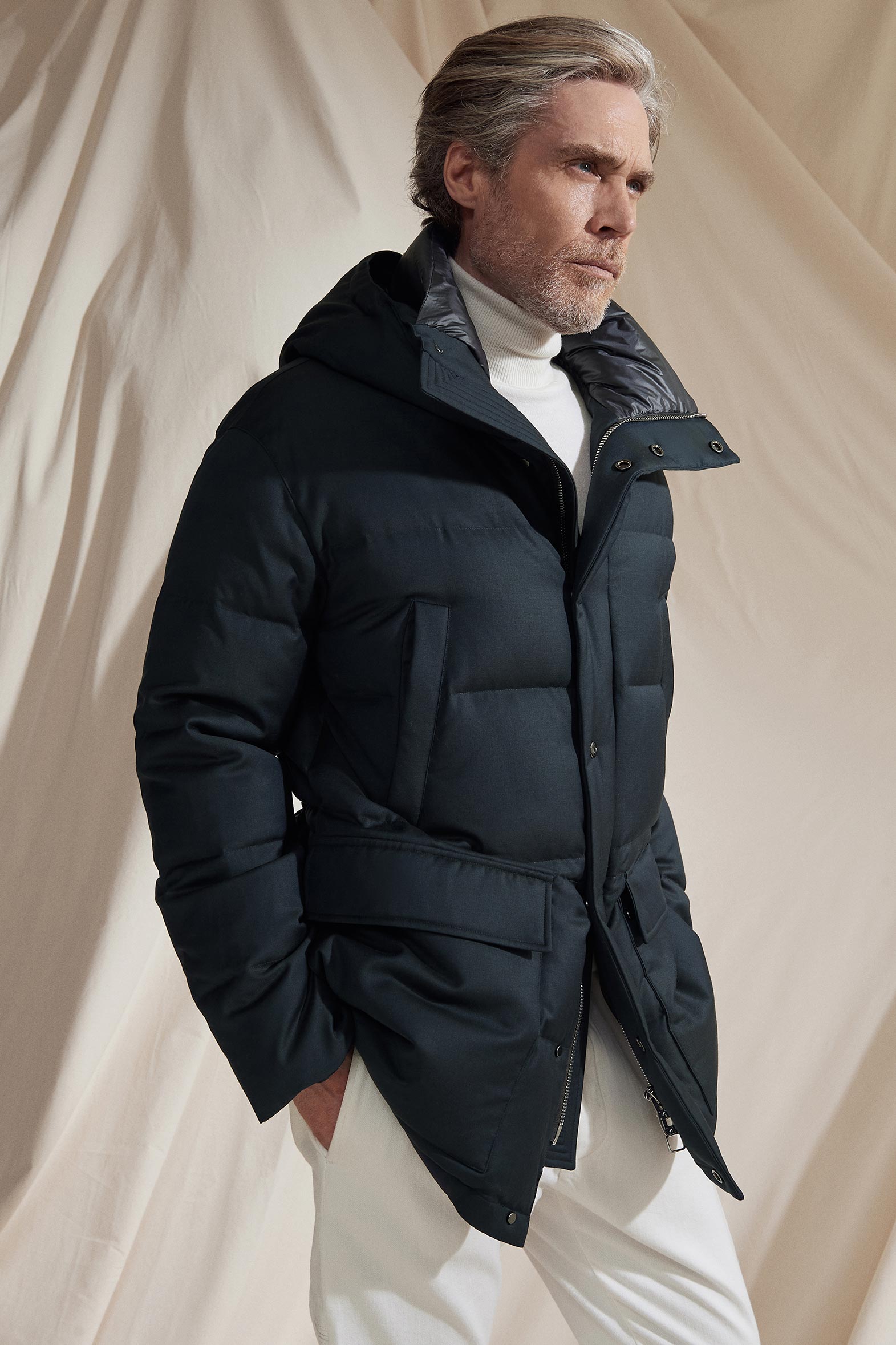 Men's winter puffer jacket in petrol blue made from Merino wool – Montecore